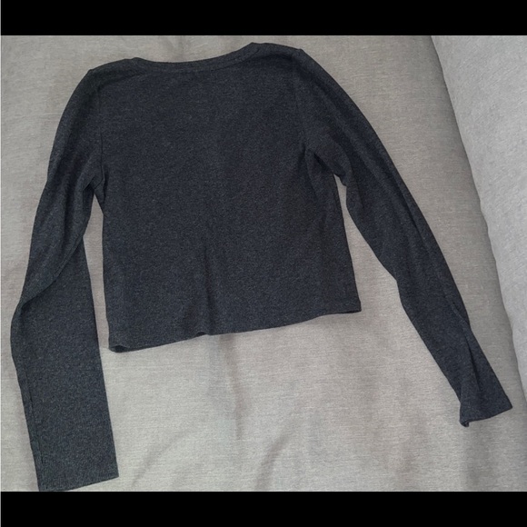Aerie long sleeve charcoal gray button front ribbed top … size Large new with - Picture 3 of 4